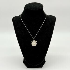 Nautical Ships Wheel Compass Pendant Necklace Silver Tone Round Medallion Chain